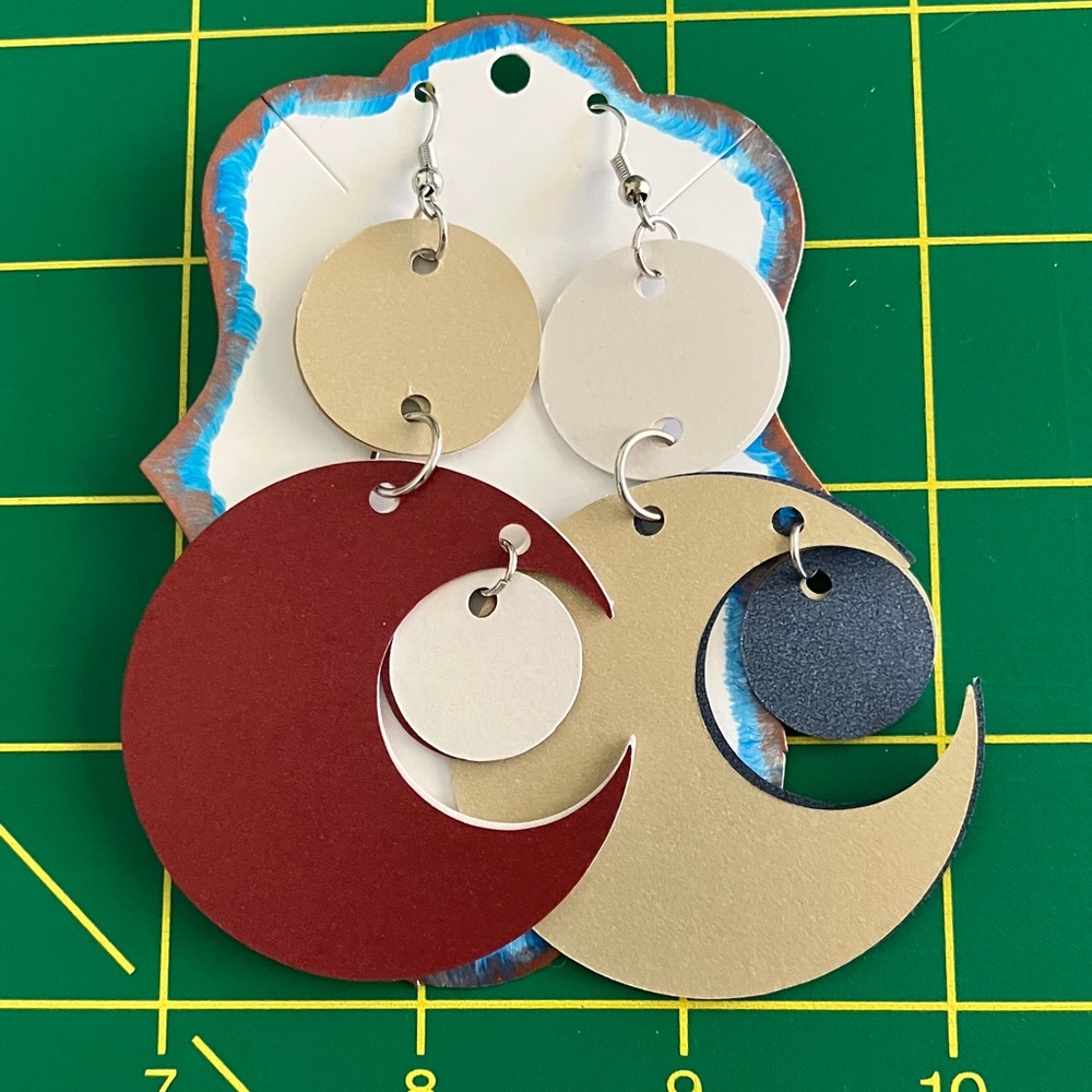 Red,Blue and Gold Paper Crescent Moon Earrings NWOT